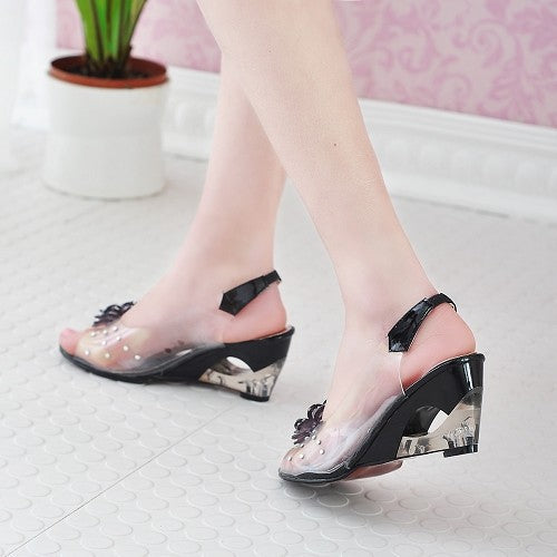 Crystal Flower Fish Mouth Rhinestone Sandals Women's Shoes