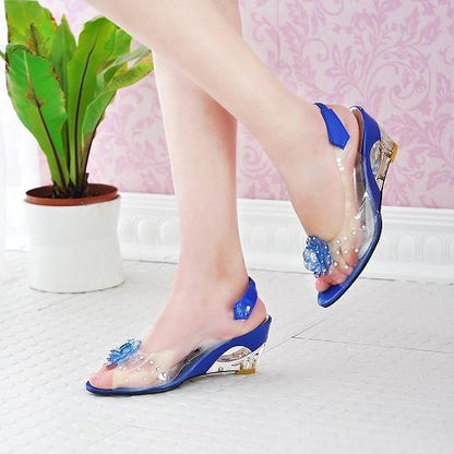 Crystal Flower Fish Mouth Rhinestone Sandals Women's Shoes