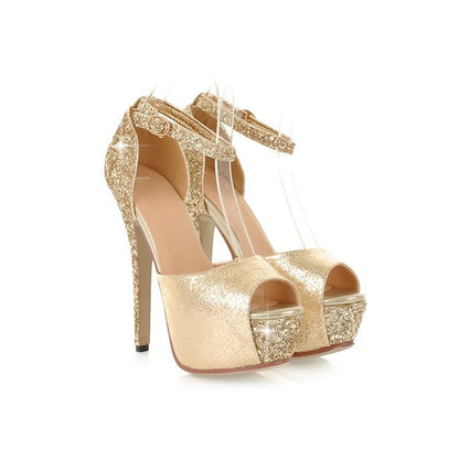 Women's Fish Mouth Sequins Platform Stiletto Sandals