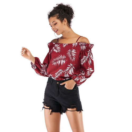 Sexy Strapless   with Spring Slim Print Jacket Women Chiffon Shirt Blouses