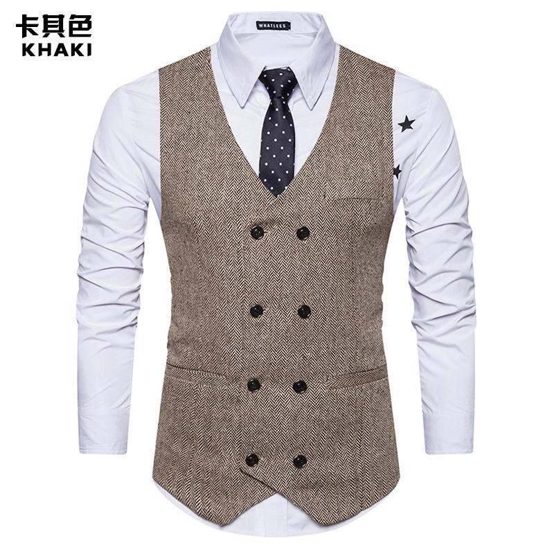 Men's Woollen Double Breasted Tough Guy Suit Retro Vest