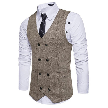 Men's Woollen Double Breasted Tough Guy Suit Retro Vest