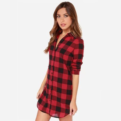 Leisure Plaid Spring Slim Joker Medium and Long Women Blouses