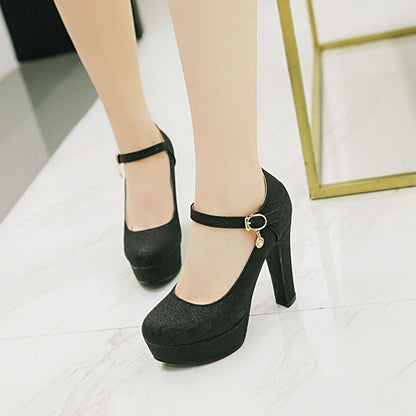 Super High Heel Ankle Strap Platform Pumps