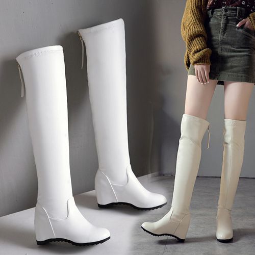 Women zipper wedge heeled Knee High Boots