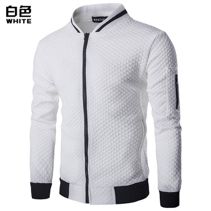 Men's Argyle Contrast Color Zipper Stand-Up Collar Casual Sweater Blazer