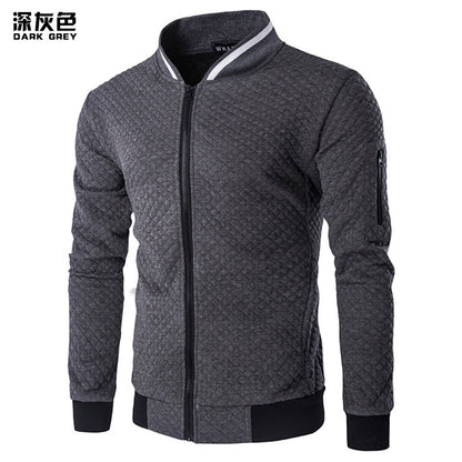 Men's Argyle Contrast Color Zipper Stand-Up Collar Casual Sweater Blazer