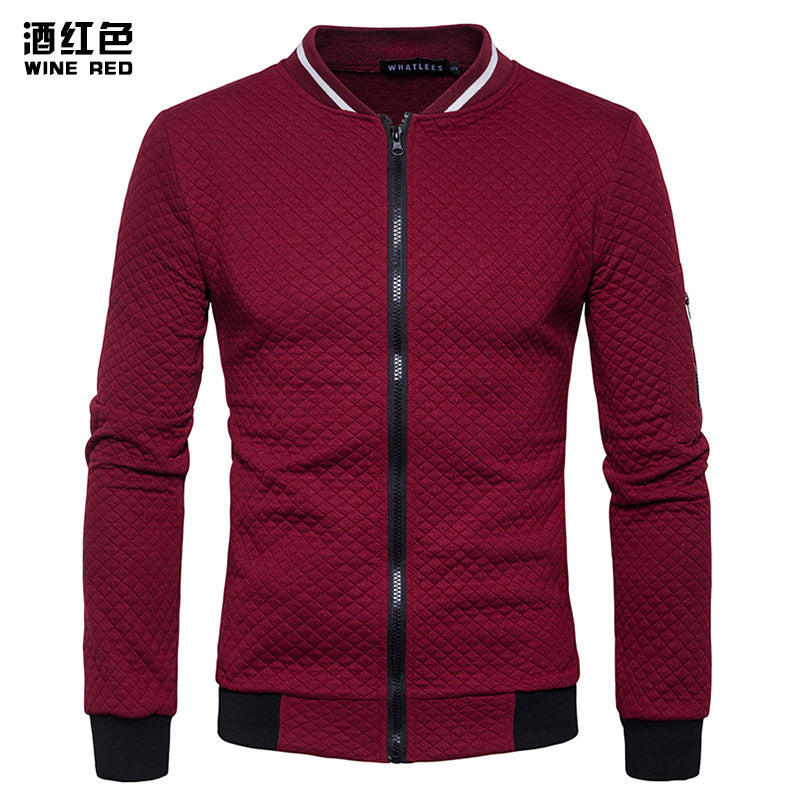 Men's Argyle Contrast Color Zipper Stand-Up Collar Casual Sweater Blazer