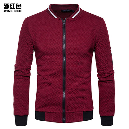 Men's Argyle Contrast Color Zipper Stand-Up Collar Casual Sweater Blazer