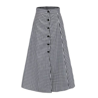 Ladylike Plaid Split Joint High Waist Slit Dip Hem Long Women Skirts