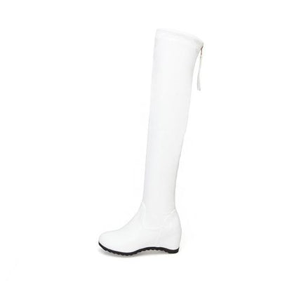 Women zipper wedge heeled Knee High Boots