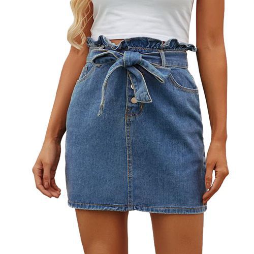 Retro Flounce High Waist Denim Short Washable Cross-tied All-matched Daily Women Skirts