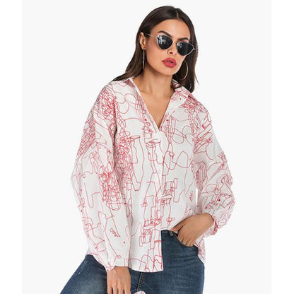 Medium-length Print Casual Spring Loose Show Thin Women Blouses