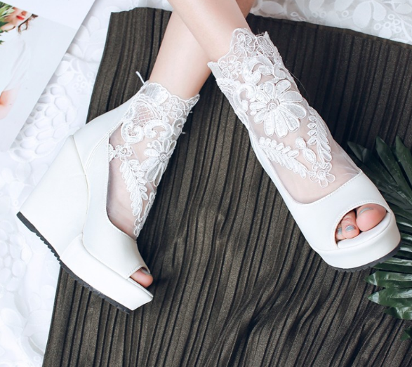 Open Toe Lace Platform Sandals Women Wedges High Heels Shoes Woman