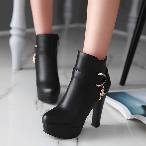 Women's Belt High Heels Platform Short Boots