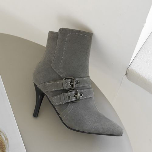 Pointed Toe Buckle Women's High Heeled Ankle Boots