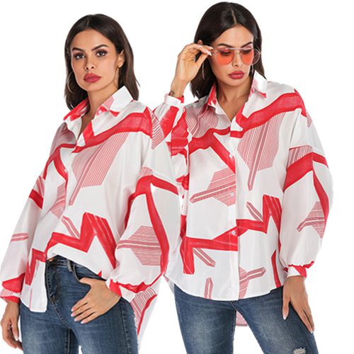 Printed Casual Spring Loose Show Thin Medium-length Women Blouses