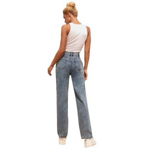 Women Washed Denim Pants High Waist Jeans