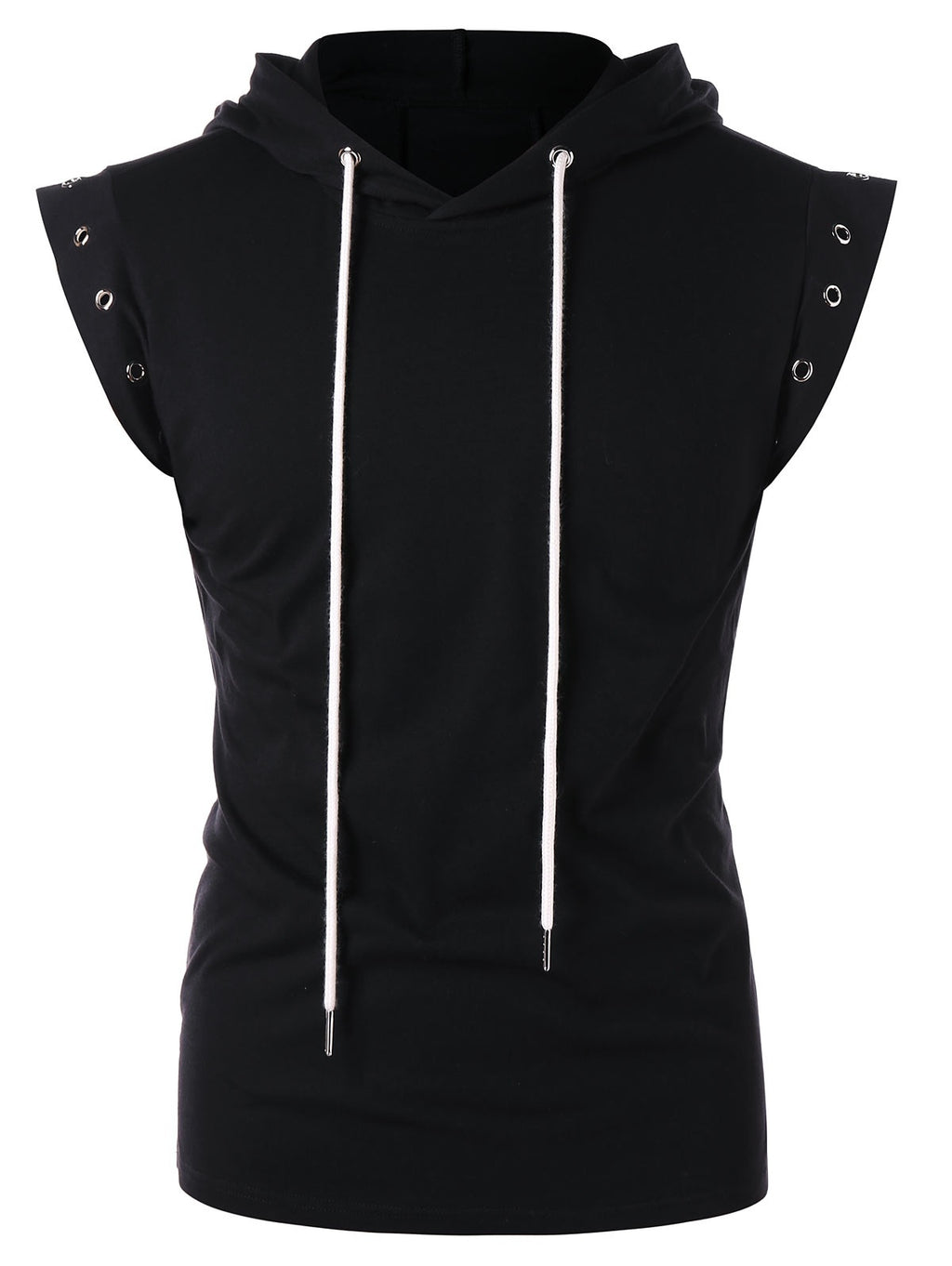 Lace Up Drawstring Round Hole Decorated Sleeveless Men Hoodie 9736