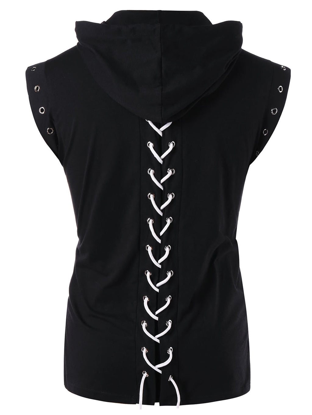 Lace Up Drawstring Round Hole Decorated Sleeveless Men Hoodie 9736