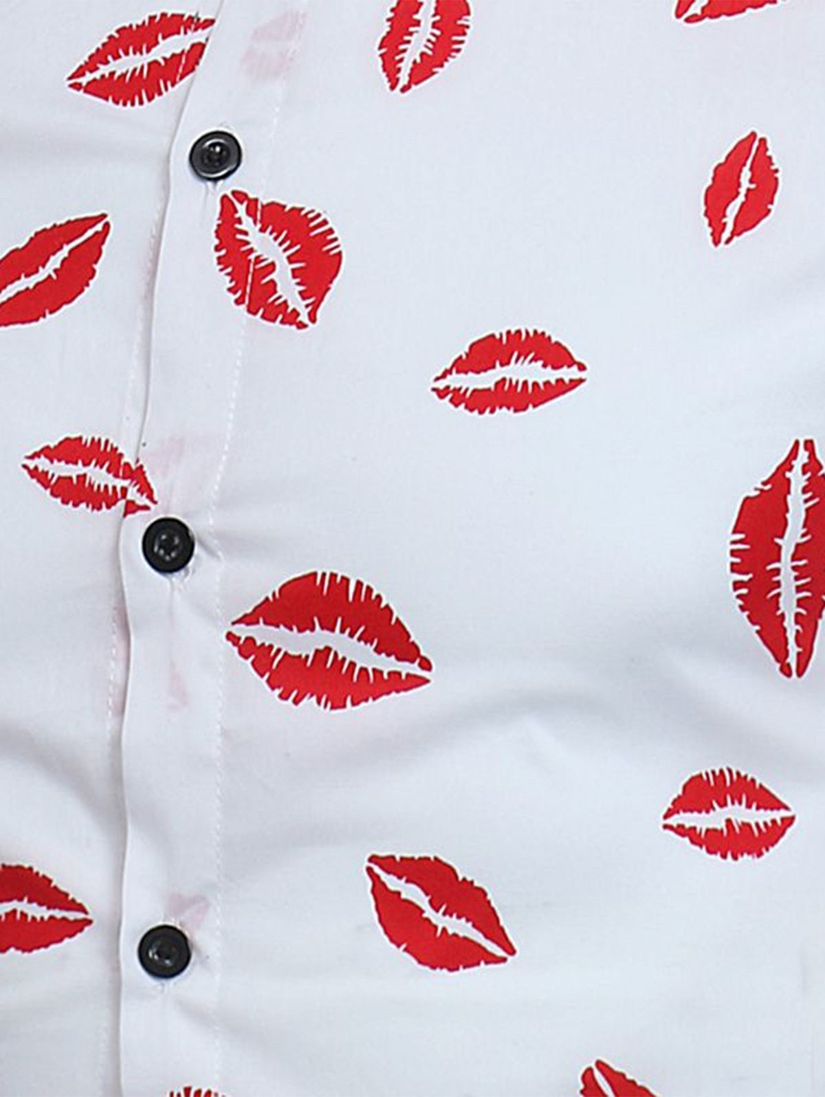 Turndown Collar Red Lips Print Long Sleeve Men Shirt 2135