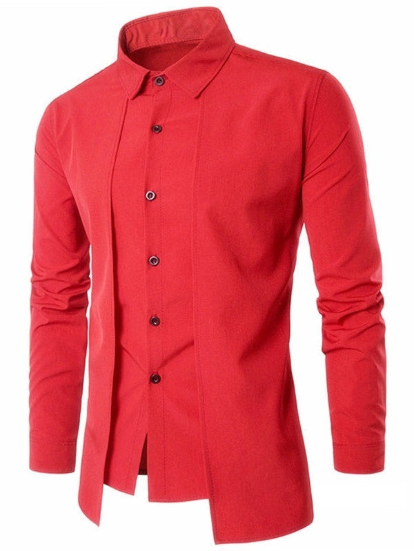 Turndown Collar Long Sleeve False Two-piece Men Shirt 7516