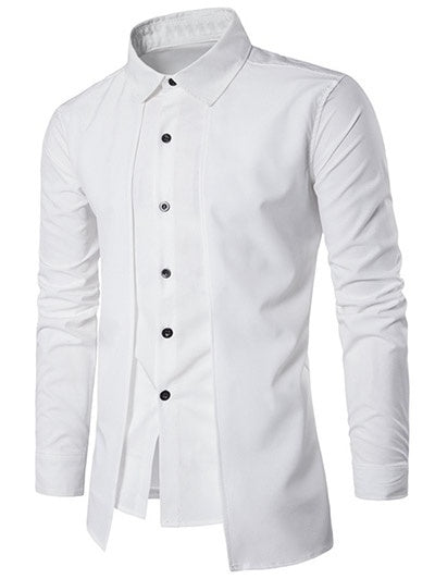 Turndown Collar Long Sleeve False Two-piece Men Shirt 7516