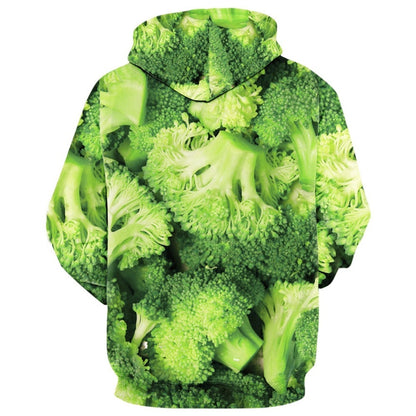 Green Broccoli Print Drawstring Neck Men Hoodie 9562