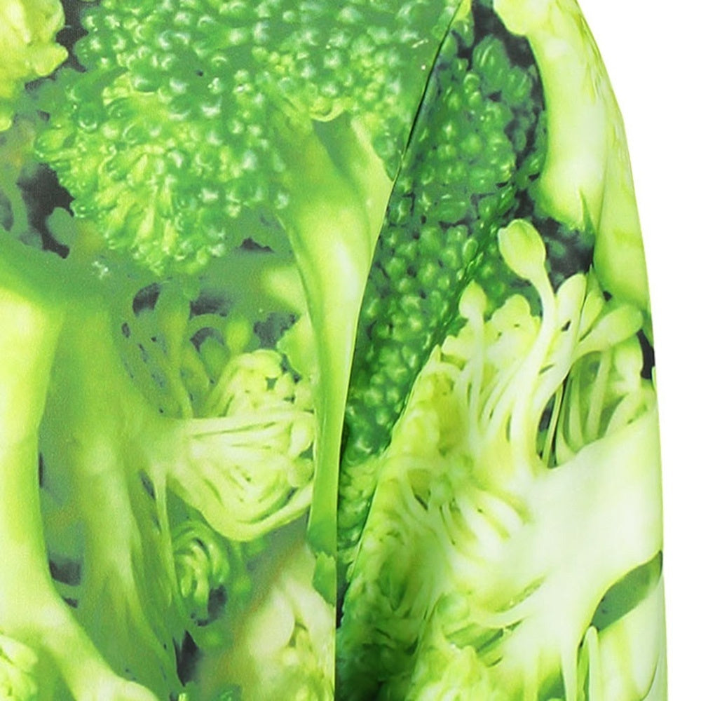 Green Broccoli Print Drawstring Neck Men Hoodie 9562