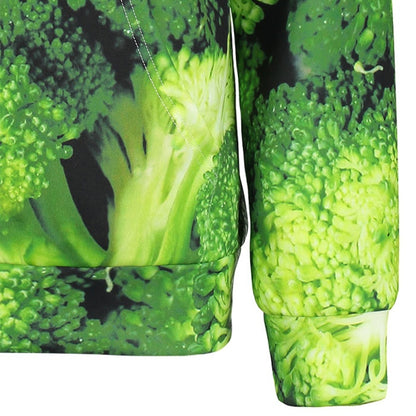 Green Broccoli Print Drawstring Neck Men Hoodie 9562