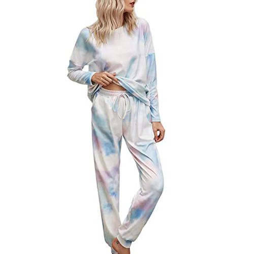 Gradient Print Pajamas Tie-dye Long-sleeved Pullover Tops Trousers Home Two-piece Suit