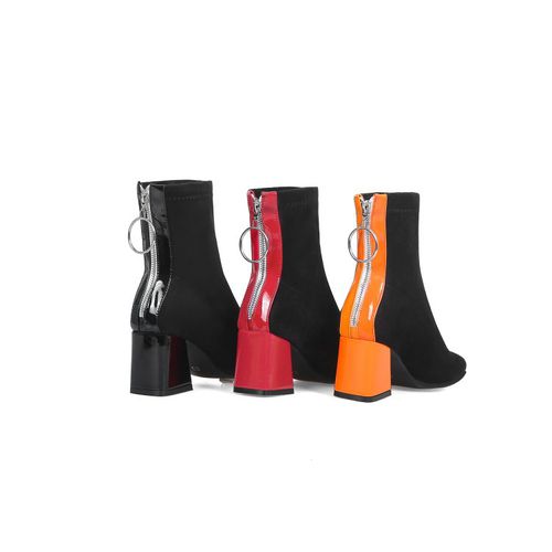 Pointed Toe Zipper Women High Heels Short Boots