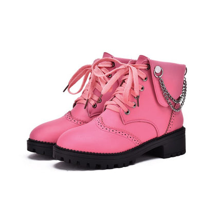 Women's Lace Up Chains Short Boots