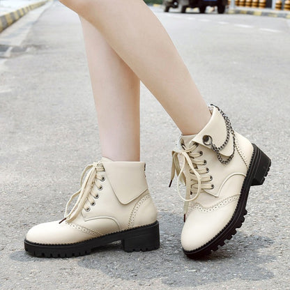 Women's Lace Up Chains Short Boots