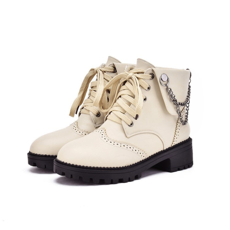 Women's Lace Up Chains Short Boots