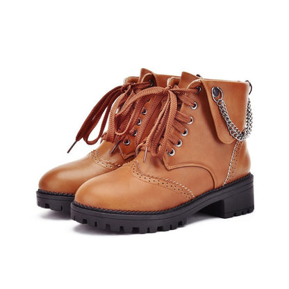 Women's Lace Up Chains Short Boots