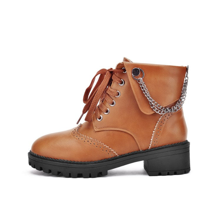 Women's Lace Up Chains Short Boots