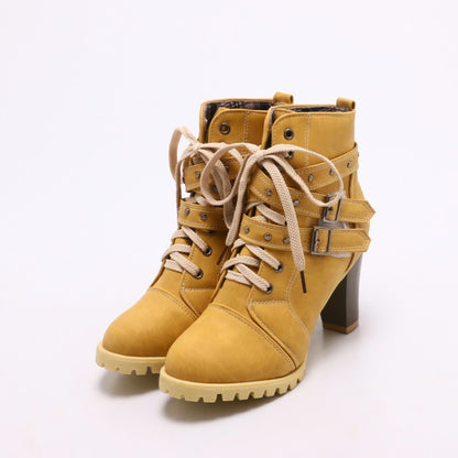 Women's Lace Up Buckle Belt Short Boots