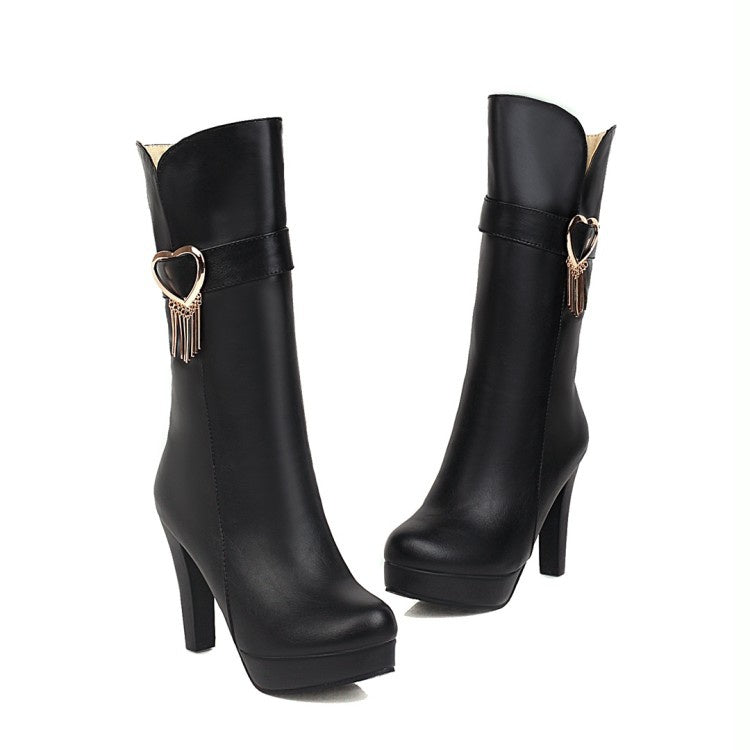 Women's High Heels Love Shaped Platform Short Boots