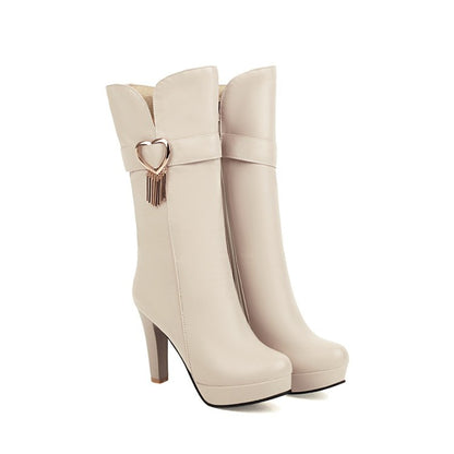 Women's High Heels Love Shaped Platform Short Boots