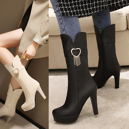 Women's High Heels Love Shaped Platform Short Boots