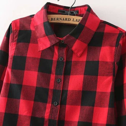 Leisure Plaid Spring Slim Joker Medium and Long Women Blouses