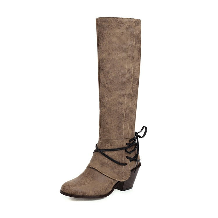 Suede Chunky Heeled Tall Boots Woman Shoes