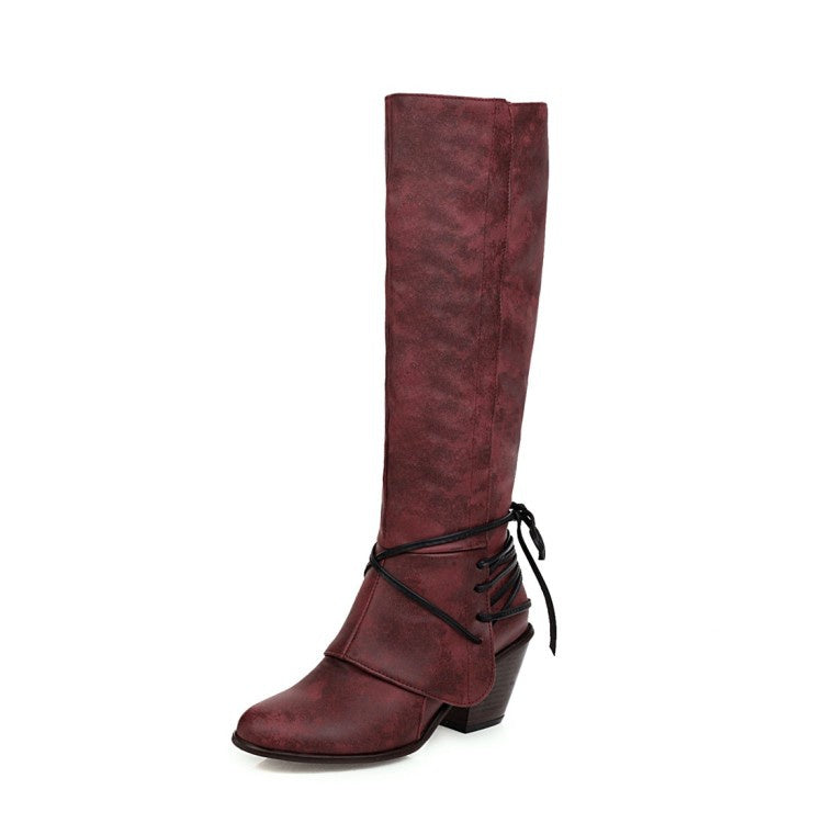 Suede Chunky Heeled Tall Boots Woman Shoes