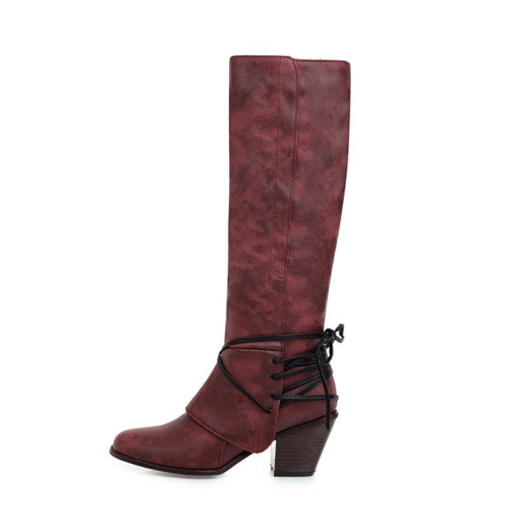 Suede Chunky Heeled Tall Boots Woman Shoes