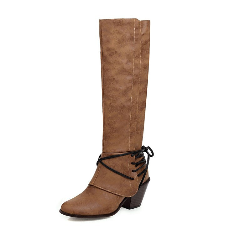 Suede Chunky Heeled Tall Boots Woman Shoes