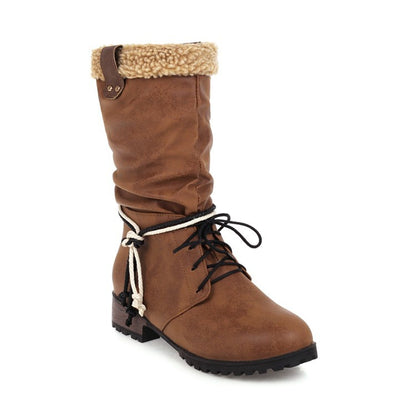 Wool Mid Calf Bots Woman Shoes