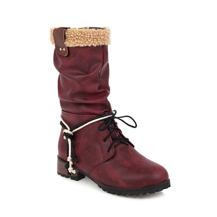 Wool Mid Calf Bots Woman Shoes