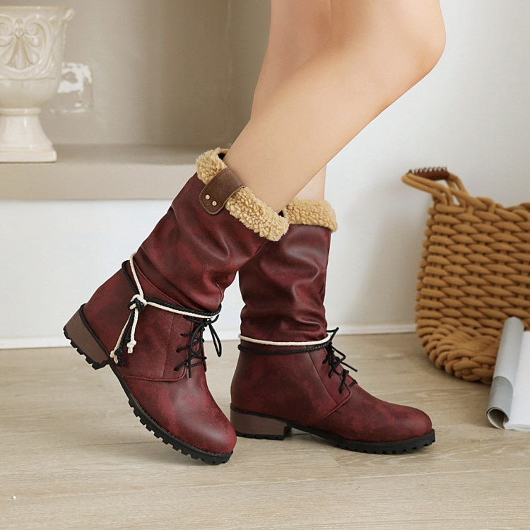 Wool Mid Calf Bots Woman Shoes