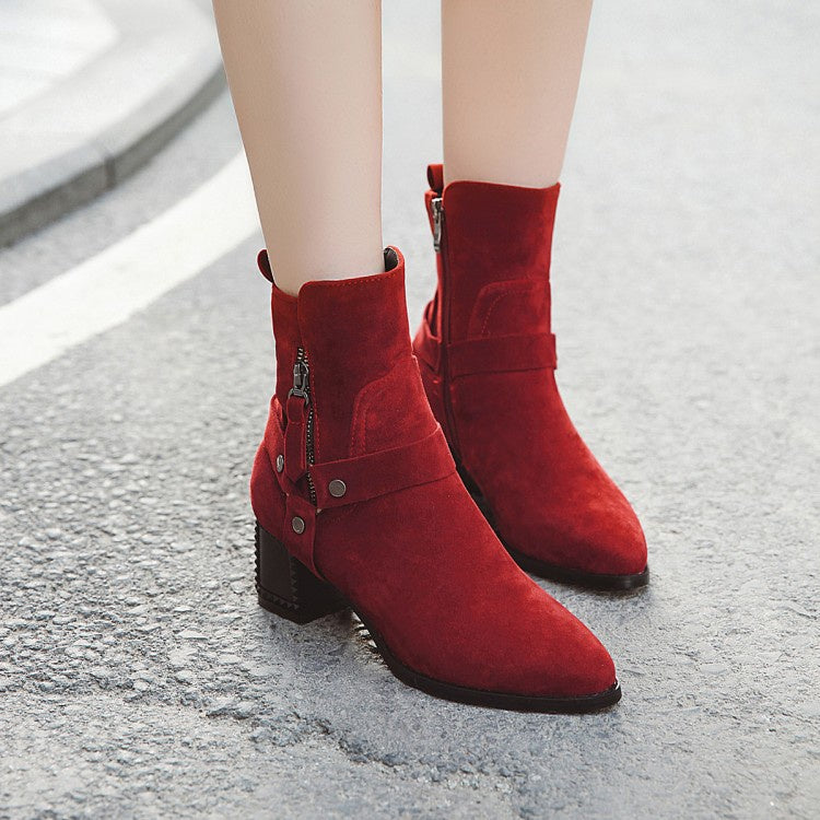 Women's Belt High Heeled Ankle Boots